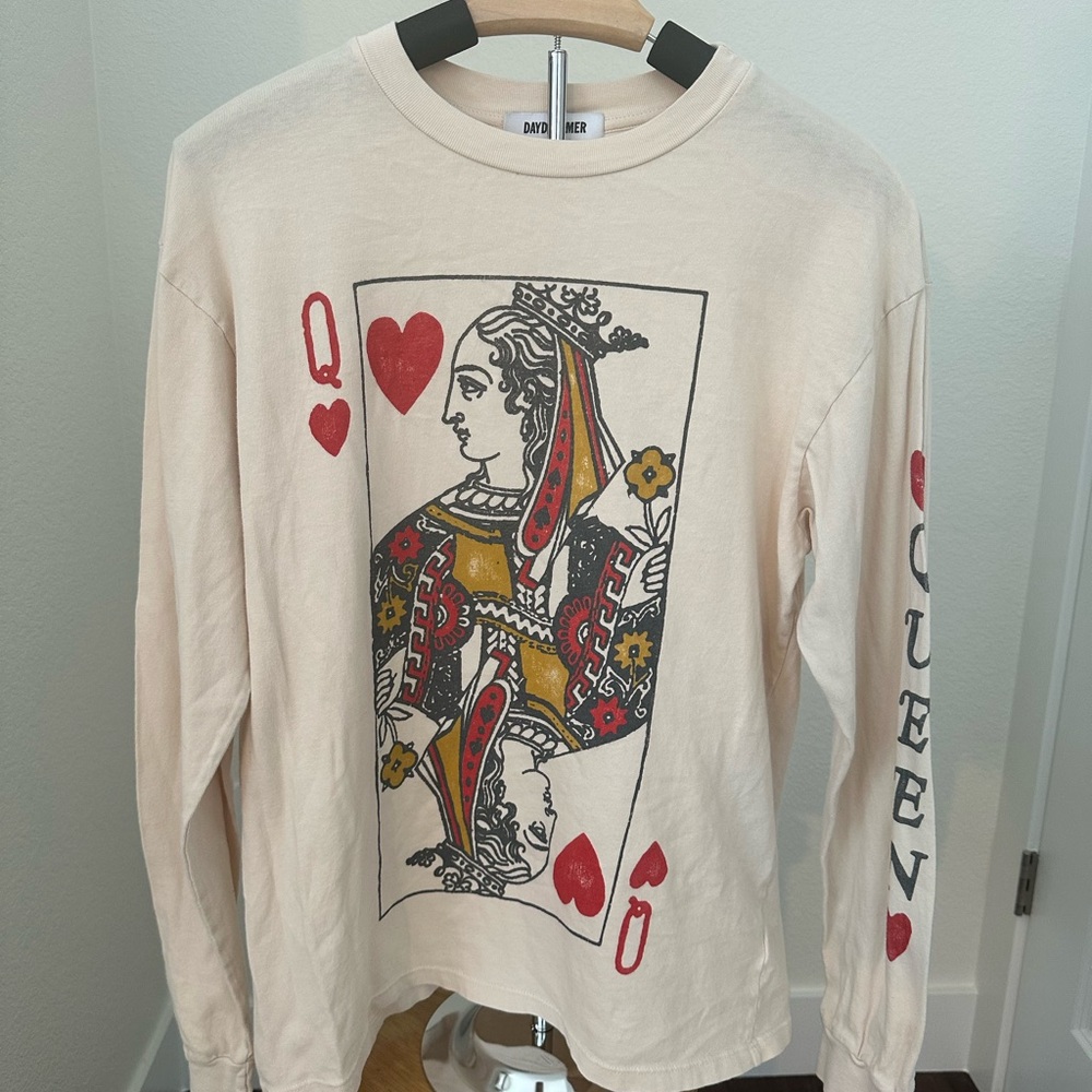 Daydreamer Queen of Hearts Long Sleeve Tee - Cream and Red